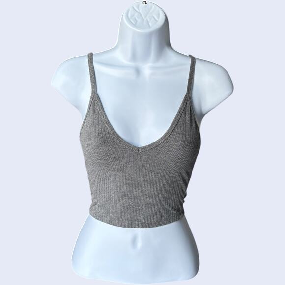 Destined Ribbed Cami Crop Top Gray V-Neck Spaghetti Strap Stretch XS Y2K - Picture 1 of 4